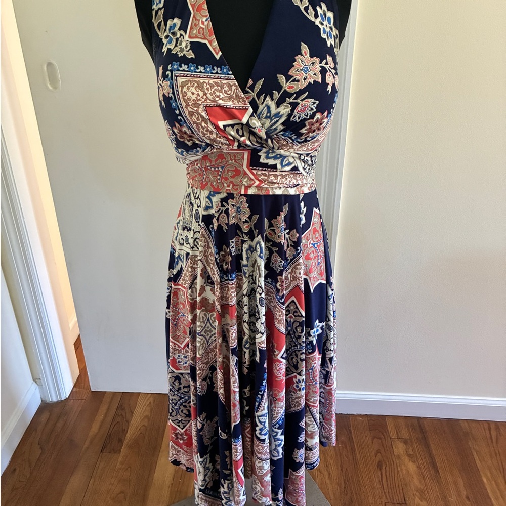 Floral Wrap Dress - Navy and Coral